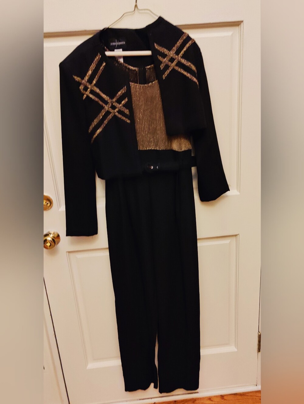 Black and Gold Women's Jumpsuit & Cropped Jacket. Elegant Evening Wear. New!